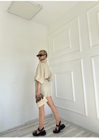 Resim Keymoda Kadın Gömlek Şort Keten Takım Taş Rengi Taş Rengi 