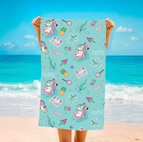 Resim Sevimli Hayvanlar Denizde Unicorn Çocuk Desenli Baskılı Plaj Havlusu Unisex Çocuk Plaj Havlusu 