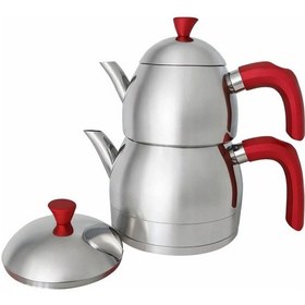 Resim Vıvaldı Premium Çelik Mini Çaydanlık 4 Parça Kırmızı Kuplu G028 Çok Renkli 