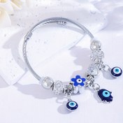 Resim Esnek Paslanmaz Çelik Bilezik, Nazar Boncuğu Boncuklu, Mavi Çiçek Charm & Ayarlanabilir Toka - UV Kaplamalı Karışık Renk Boho Takı Kadınlar İçin, Günlük Kıyafetler için Sevimli Moda Hediye, Şirin Bilezikler, Kadınların Moda Aksesuarı, Oyuncu Tasarım, Süslemeler, Dayanıklı Aksesuar, Trendy Aksesuar 