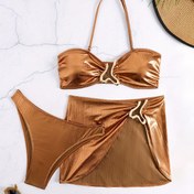 Resim Kadınların Şık ve Seksi Bronz Rengi Bikini Mayo Seti Üçlü 