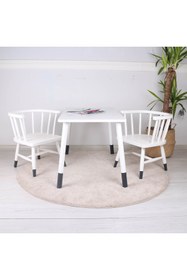 Resim Anne ve Tasarım Özel Üretim 2-6 Yaş Ağaç 2 Çocuk Sandalyesi Ve 2 Kişilik Masası 