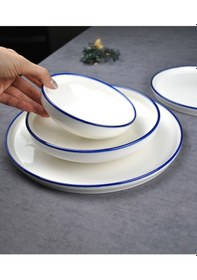 Resim 24 Parça Porselen Yemek Takımı 6 Kişilik Sade Mavi Çeyiz Yemek Seti Mavi 