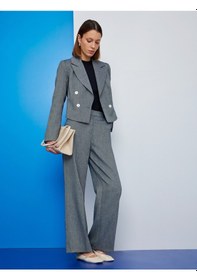 Resim Koton Uzun Kollu Düğmeli Kruvaze Yaka Crop Blazer Ceket Lacivert 5sak50017uw Lacivert 