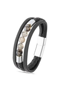 Resim Brezza Lusso Jewelry Deri Akik Doğaltaş Çoklu Erkek Bileklik Siyah 