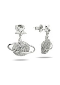 Resim Brezza Lusso Jewelry Gezegen Sallantılı Gümüş Küpe Zirkon Taşlı Beyaz 