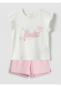 Resim Lc Waikiki Ekru Barbie Baskılı Kız Bebek Takım 12-18 Ay 