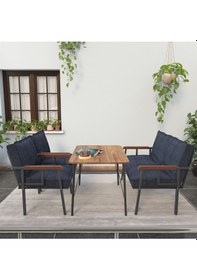Resim Mygusi Modern Balkon, Bahçe, Cafe - Metal Kanepe Koltuk Takımı - 2+1+1 Masa Lacivert 