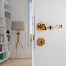 Resim Koldoor Topkapı Kristal Cam Rozetli Albirin Oda Kapı Kolu 1 Takım 