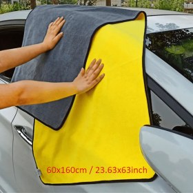 Resim 1 paket emici çift katmanlı mikrofiber araba temizleme havlusu, boyutu 59.99x159.99 cm, 400 gram/m² polyester karışımı, hızlı kuruyan yumuşak araba yıkama bezi, araçların dış detaylarını temizlemek için uygun 
