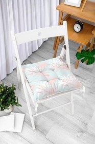 Resim RealHomes Renkli Zemin Üzerinde Beyaz Ve Pembe Yaprak Motifli Pofidik Sandalye Minderi 