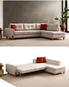 Resim Velura Home & Living Rivaldu Köşe Takımı & Mekanizmalı Köşe Koltuk - Krem Keten Kumaş 