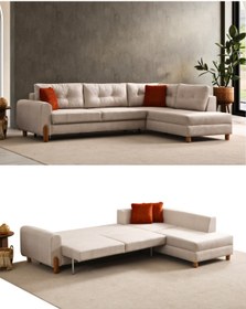 Resim Velura Home & Living Rivaldu Köşe Takımı & Mekanizmalı Köşe Koltuk - Krem Keten Kumaş 