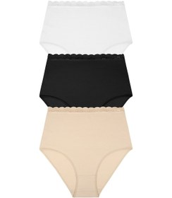 Resim Suwen 3lü Paket Pamuklu Yüksek Bel Slip Külot St0040601b311 Siyah - Beyaz - Ten 