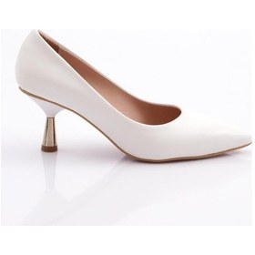 Resim Dgn 340-1 Kadin Sivri Burun Parmak Dekolteli Topuklu Ayakkabi 340-1-1918-R0198 Beyaz 