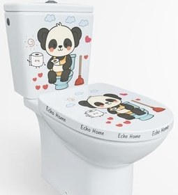 Resim Klozet Sticker Sevimli Panda Kalpler ve Bulutlar Temalı Banyo Tuvalet Sticker 