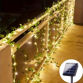 Resim Güneş Enerjili LED Simüle Yeşil Yaprak Sarmaşıklı Işıklar, 50/100/150 Adet Yapay İvy Sarmaşık Işıkları, Bahçe, Çit ve Duvar Dekorasyonu için Peri Işıkları, Noel Süslemesi 