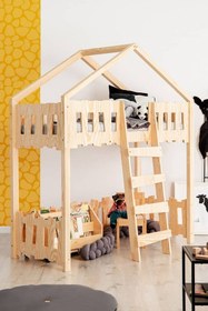 Resim MiniWood Montessori Yatak Ranza Çocuk Karyola Oyun Evi 