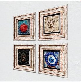 Resim Pinecone Stone Nazar, Hayat Ağacı, Nar Taş Duvar Tablosu - Çerçeveli Taş Tablo - Dekoratif Duvar Sanatı - Modern Ev ve Ofis Duvar Dekoru T4-1548 