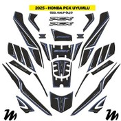 Resim Honda Pcx 2025 Uyumlu Tank Pad Mavi Siyah Gri Beyaz Desenli Renk 