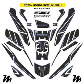 Resim Honda Pcx 2025 Uyumlu Tank Pad Mavi Siyah Gri Beyaz Desenli Renk 