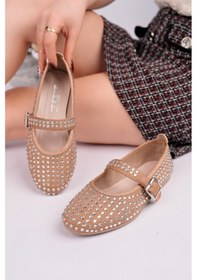 Resim Nesilshoes Nesil Shoes Gabbel 305 Vizon Süet Gümüş Taşlı Kadın Babet 