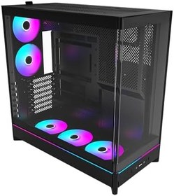 Resim MONTECH HS02 PRO, ATX Mid-Tower PC Kasası, Oyun Bilgisayarı, Yüksek Hava Akışı, Ters Çevrilebilir Düzen, Sağlam Kavisli Temperli Cam Ön Panel, 5x ARGB PWM Fan Önceden Yüklenmiş, Gömme Tasarım, Aletsiz 