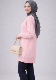 Resim ModaAzen Pembe Bisiklet Yaka Oversize Kadın Triko Tunik 