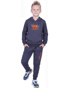 Resim Panios Kids Kanguru Cepli Kapüşonlu Basketbol Baskı Detaylı Erkek Çocuk Eşofman Takımı Füme 