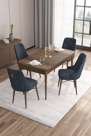 Resim Canisa Concept Are Serisi 80x132 Açılabilir Mdf Barok Ahşap Desenli Masa Takımı Ve 4 Antrasit Sandalye 