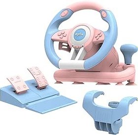Resim PXN V3 Pro oyun direksiyon simidi, pedallı 180 derece yarış tekerlekleri, titreşim geri bildirimi, PC PS3, PS4 ve anahtar, pembe 
