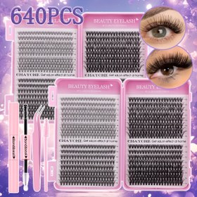 Resim BEAUTY Kirpik DIY Kiti Yapıştırıcı Aracı ile - D Kıvrım, Karışık Uzunluklar 10-16mm, Başlangıç Dostu, Yeniden Kullanılabilir & Uzun Ömürlü, Cımbız & Fırça Dahil, Profesyonel Salon Göz Makyaj Malzemeleri, Kirpik Uzatma Kiti 