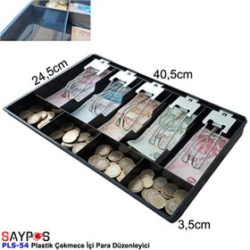 Resim Saypos PLS54 Plastik Para Çekmecesi İçi Düzenleyici 5 Banknot 4 Bozuk Para Gözlü 40.5x24.5x3.5 CM 