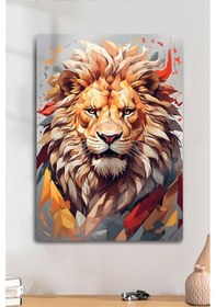 Resim Aslan Metal Tablo, Sarı Kırmızı, Dekoratif 