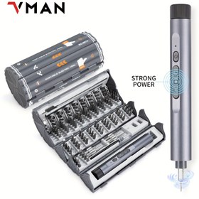 Resim VMAN 138'i 1 Arada Hassas Elektrikli Tornavida Seti, Elde Taşınabilir Krom Vanadyum Çelik, Pil/USB Çift Güç Modu, 230mAh Şarj Edilebilir Lityum Polimer Pil, ≤36V Çalışma Gerilimi Cep Telefonları, Kameralar, Bilgisayarlar, Oyun, DIY için 