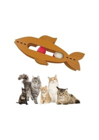 Resim Kediler İçin Ahşap 2 Toplu Eğimli Sevimli Balık Şeklinde Eğitim Amaçlı Oyuncak 