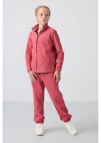 Resim Tommy Life Yaban Gülü Kalın Yumuşak Dokulu Standart Fit Nakışlı Polar Kız Çocuk Eşofman Alt - 75155 Gül 