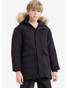 Resim Defacto Erkek Çocuk Parka Mont Çıkarılabilir Suni Kürk Yaka Kapüşonlu Pelüş Astar C8783a825wnbk27 Siyah-bk27 