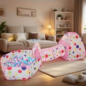 Resim Pink Puantiyeli Üç Parçalı Çocuk Prenses Çadır Seti, Depolama Çantalı 3’ü 1 Arada Tünel ve Top Havuzu Kombinasyonu, Erkek ve Kızlar İçin Mükemmel İç/Dış Mekan Oyun Evi, İdeal Doğum Günü & Tatil Hediyesi 