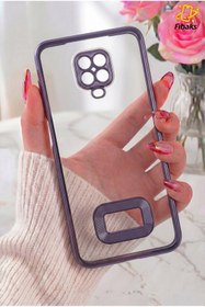 Resim Fibaks Redmi Note 9 Pro/9S Kılıf Kamera Lens Korumalı Şeffaf Renkli Logo Gösteren Parlak Kapak Mor 