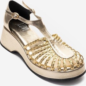 Resim Luvishoes Barry Altın Örgü Detaylı Kadın Dolgu Topuklu Sandalet Altın 