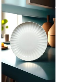 Resim Kütahya Porselen Bone Luz Form Pasta Takımı 6 Parça 21cm Beyaz Bnlzf21dus600 Beyaz 