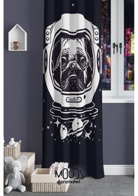 Resim Uzaylı Pug Desenli Fon Perde Genç Odası Oturma Odası Süet Dijital Baskılı Ekstrafor Büzgü Tek Kanat Çok Renkli 