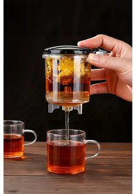 Resim Sihirli Borosilikat Cam Demlik 900 Ml Isıya Dayanıklı & Tek Tuşla Demleme Şeffaf 