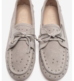 Resim Luvishoes Cuesta Bej Süet Hakiki Deri Troklu Bağcıklı Kadın Loafer Ayakkabı 