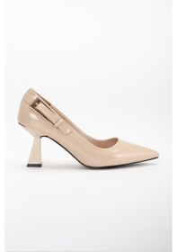 Resim Dilimler Ayakkabı Rugan Büyük Numara Tokalı Kadeh Topuklu Ten Kadın Stiletto-3114-ten Ten 