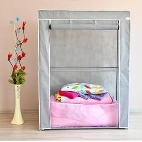 Resim Katlanabilir Gri Bez Dolap, 2 Raflı, Fermuarlı Kapak, 60 cm Genişlik 