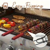 Resim 4 Adet Yapışmaz BBQ Izgara Sepeti - Ahşap Saplı, Dayanıklı Tel Örgü Sebze ve Et Şişleri İçin | Taşınabilir Kamp Piknik ve Doğa Yürüyüşü Pişirme Aksesuarları | Ahşap Tutma Kolu ile Temel Kamp Ateş Ekipmanı 