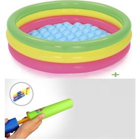 Resim Su Pompalı- Bestway 51104. 3 Boğum Şişme Zemin Havuz-102x25cm Çok Renkli 