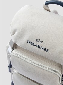 Resim PAUL&SHARK Erkek Deri Logo İşlemeli Ekstra Bölmeli Kompakt Kanvas Bej Sırt Çantası 